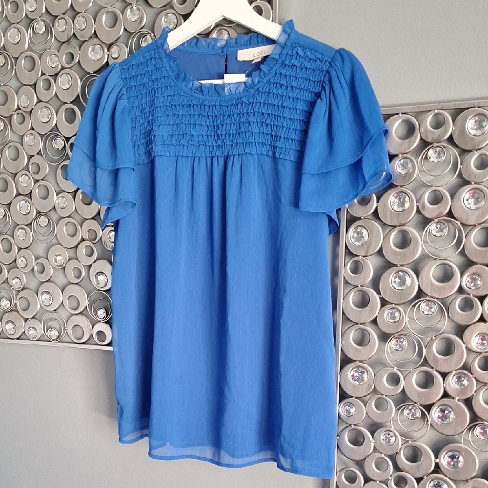 LOFT Blue Ruffle Sleeve Blouse